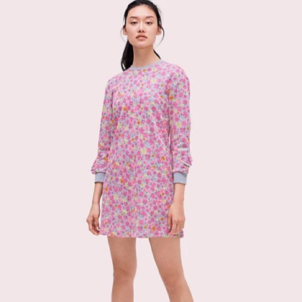 Kate Spade Marker Floral Ruffle Sweatshirt Dress